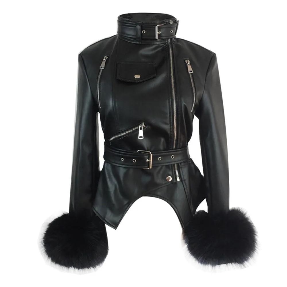 Gothic Jacke mit Pelzärmeln