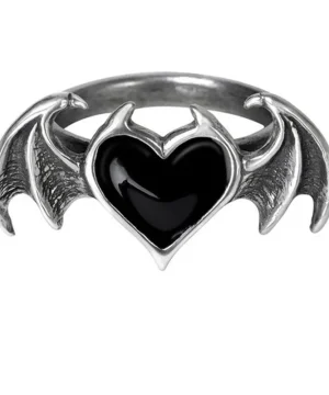 Gothic-Ring mit Herz und Fledermaus