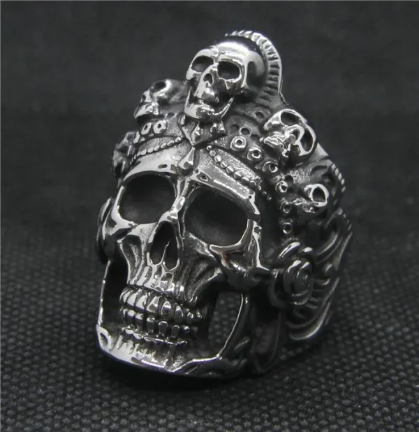 Bague Gothique Tête De Mort Squelette – Bronze, Motif Double Squelette, Fabriquée En Allemagne