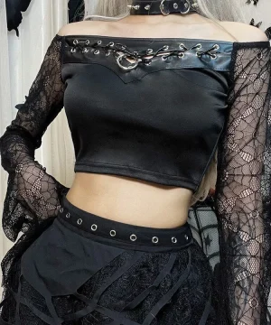 Gothic Bluse Asymmetrisches Witwenzeichen