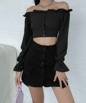 Gothic Bluse Schulterfrei