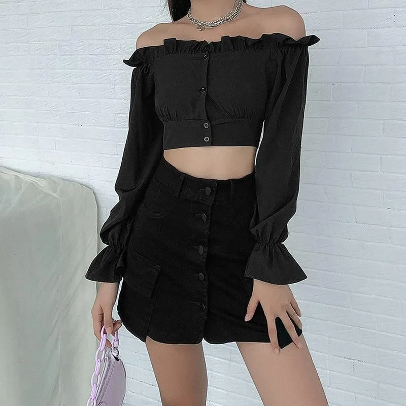 Gothic Bluse Schulterfrei