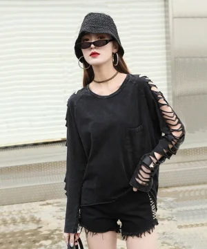 Gothic T Shirt Zerrissene Ärmel