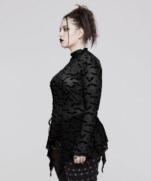 Damen-Gothic-Hemd mit unregelmäßigem FledermaMesh in Übergröße - Gothic Shop