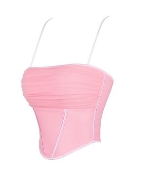 Damen-Overbust-Korsett „Lolita“ mit gerüschten Netzspleißen - Gothic Shop