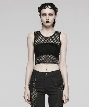 Punk-Batik-Mesh-Tanktop für Damen in Schwarz - Gothic Shop
