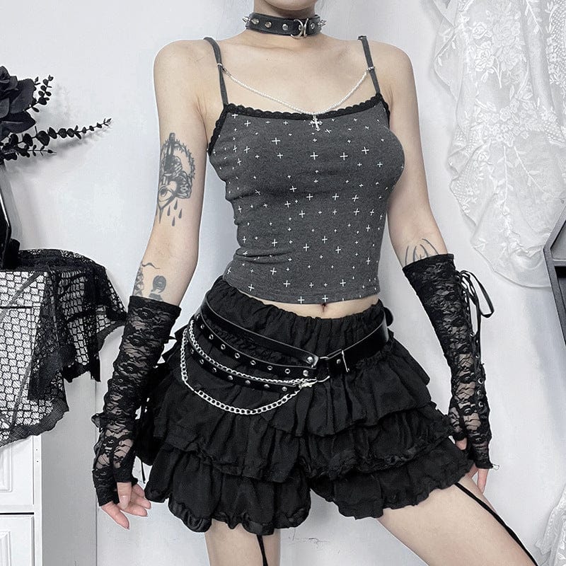 Damen-Tanktop mit Grunge-Kreuz-Print und Kreuzkette - Gothic Shop