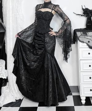 Gothic-Fischschwanzrock mit Spitzenspleiß und Rüschen für Damen - Gothic Shop