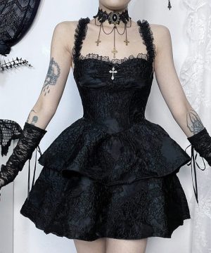 Damen-Slipkleid im Gothic-Stil mit geprägtem Lagenkorsett - Gothic Shop
