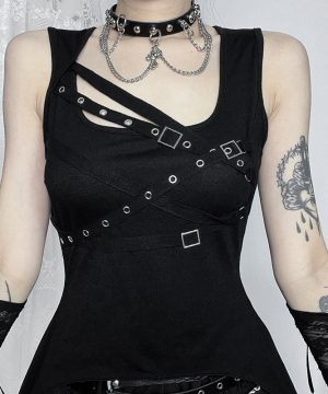 Punk-Tanktop mit unregelmäßigem Ösenriemen für Damen - Gothic Shop