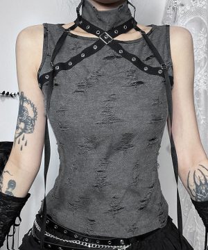 Damen-Tanktop mit zerrissenen Ösen im Grunge-Stil - Gothic Shop