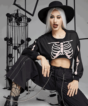 Abnehmbarer Body mit Punk-Skelett-Print für Damen - Gothic Shop