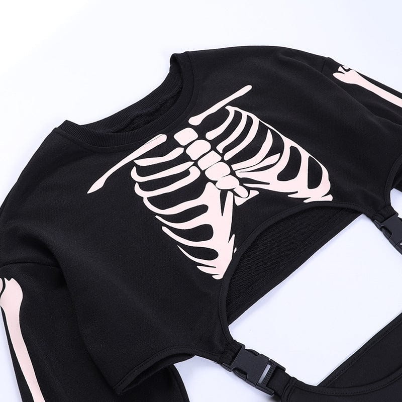 Abnehmbarer Body mit Punk-Skelett-Print für Damen - Gothic Shop
