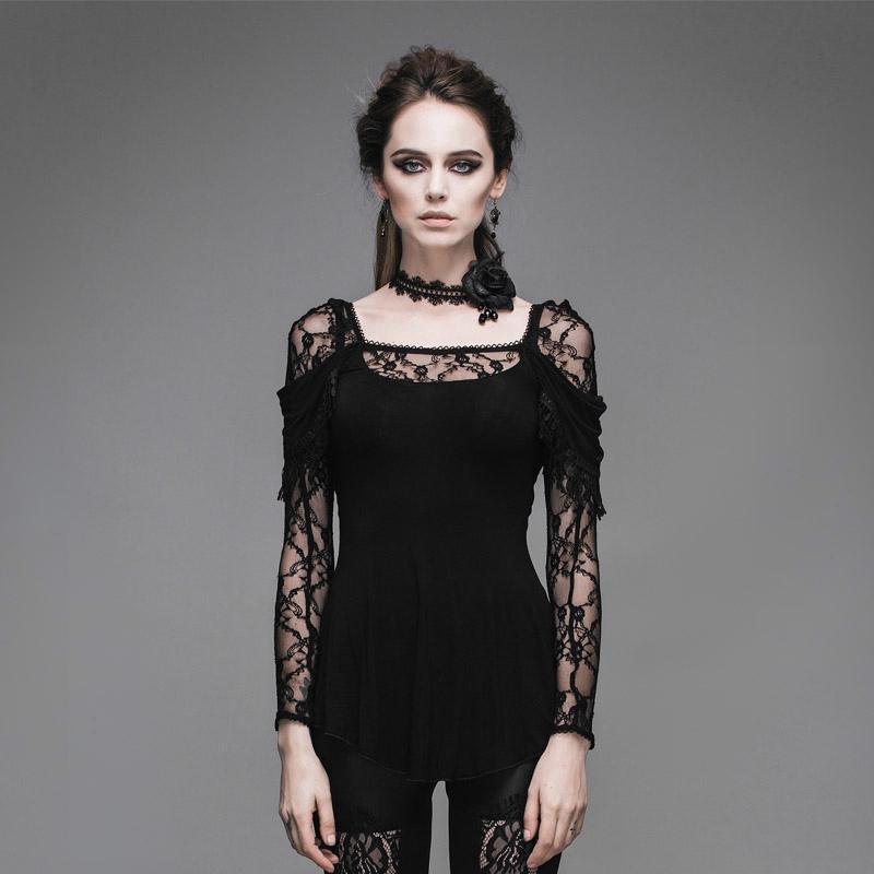 Aline-Tops für Damen mit Spitze und Quasten - Gothic Shop