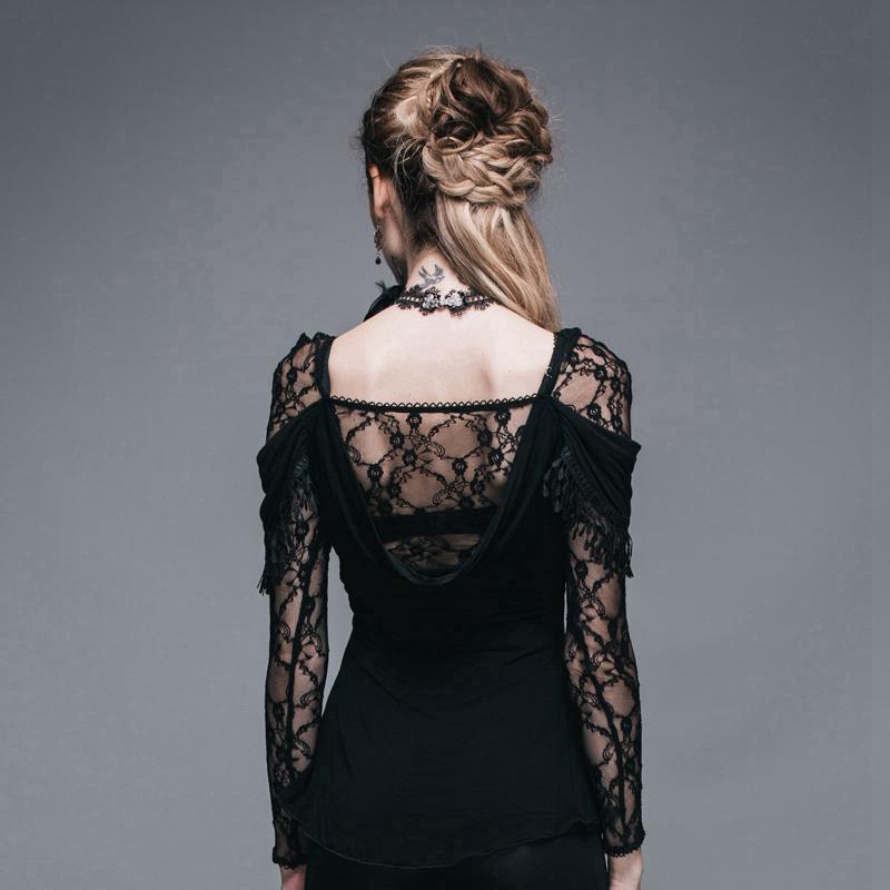 Aline-Tops für Damen mit Spitze und Quasten - Gothic Shop
