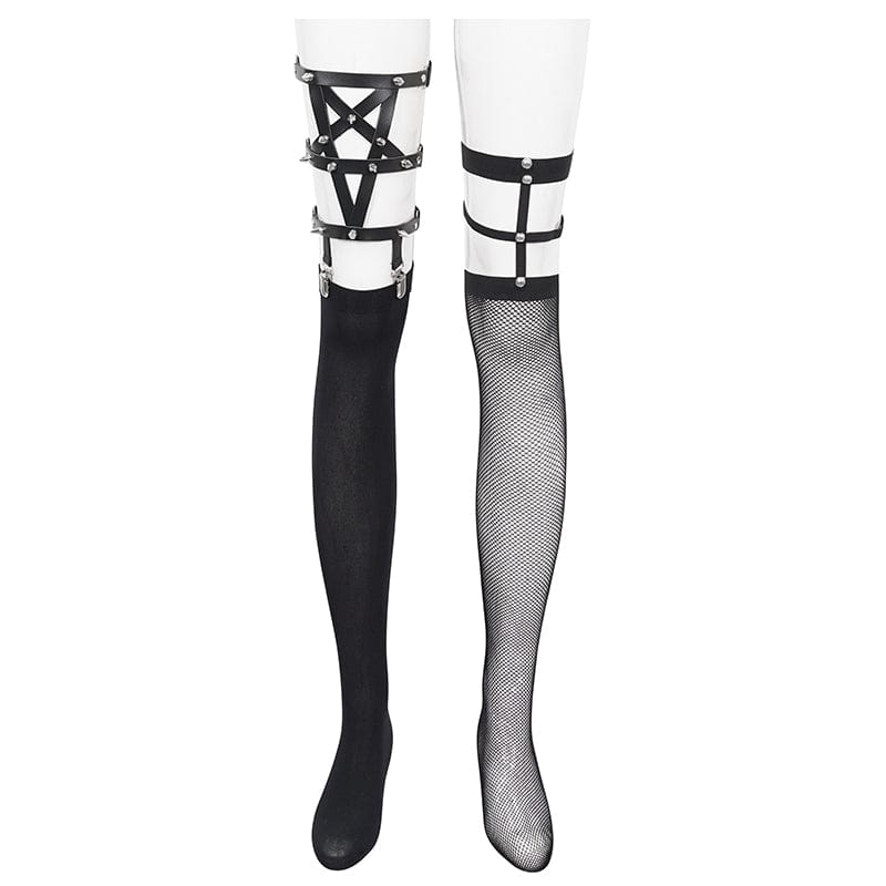 Asymmetrische Punk-Nietensocken für Damen mit Strumpfband - Gothic Shop