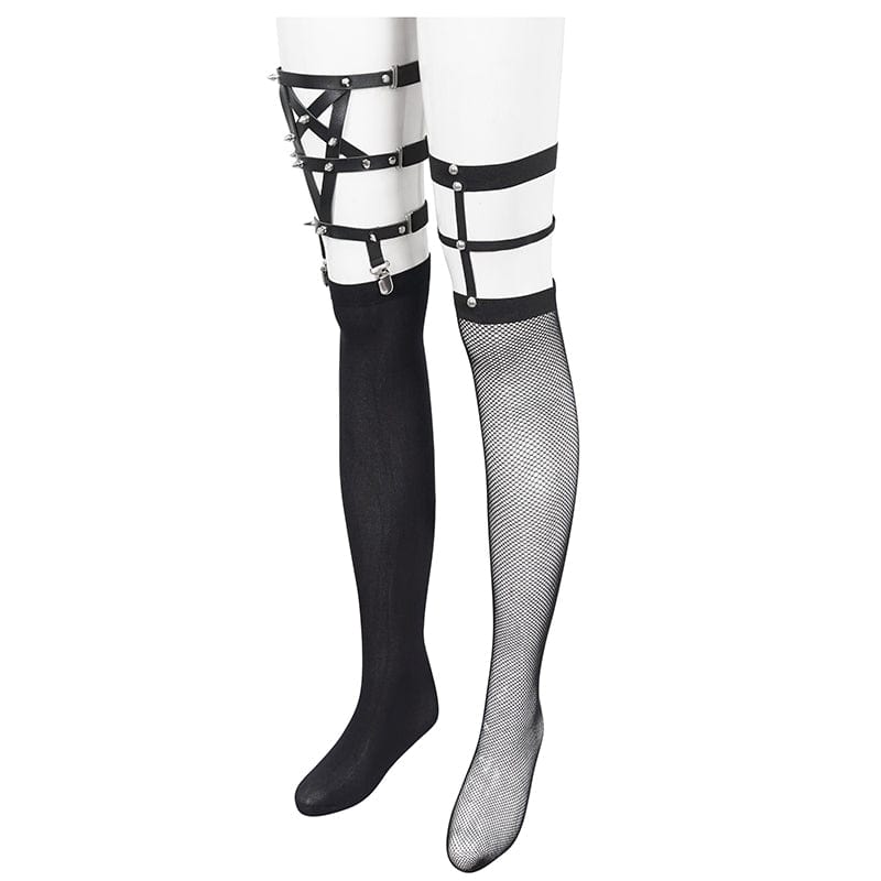 Asymmetrische Punk-Nietensocken für Damen mit Strumpfband - Gothic Shop