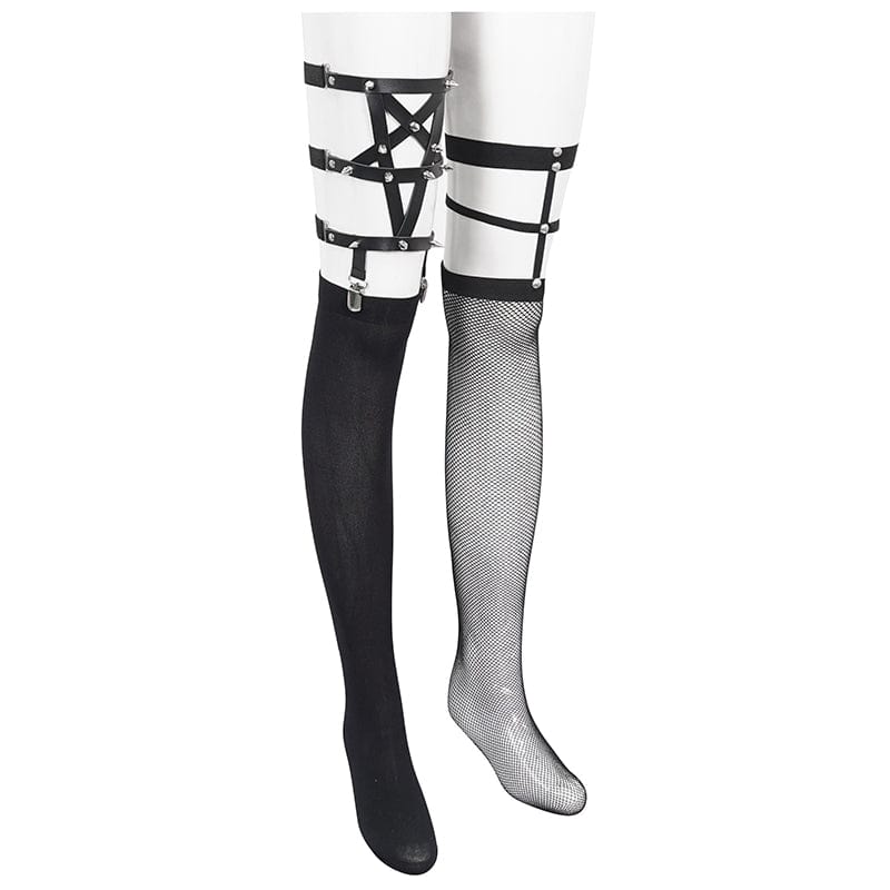 Asymmetrische Punk-Nietensocken für Damen mit Strumpfband - Gothic Shop