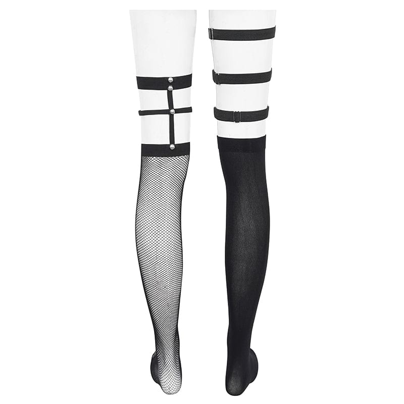 Asymmetrische Punk-Nietensocken für Damen mit Strumpfband - Gothic Shop