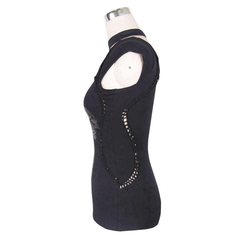 Asymmetrisches Gothic-T-Shirt für Damen mit Skelett-Design - Gothic Shop