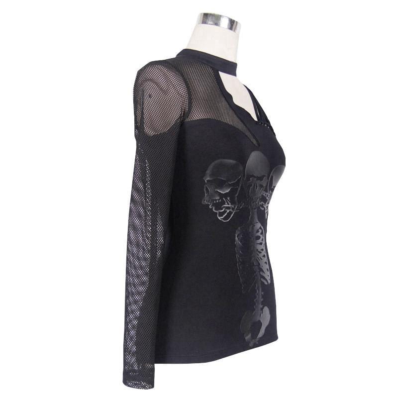 Asymmetrisches Gothic-T-Shirt für Damen mit Skelett-Design - Gothic Shop