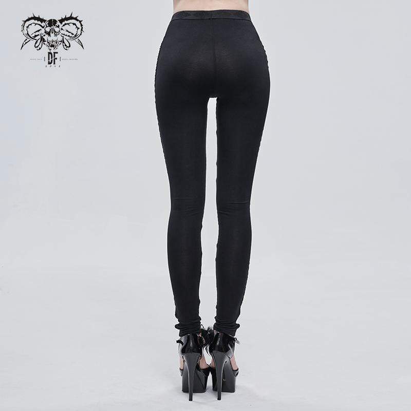 Bedruckte Gothic-Leggings mit Trägern für Damen in Weiß - Gothic Shop