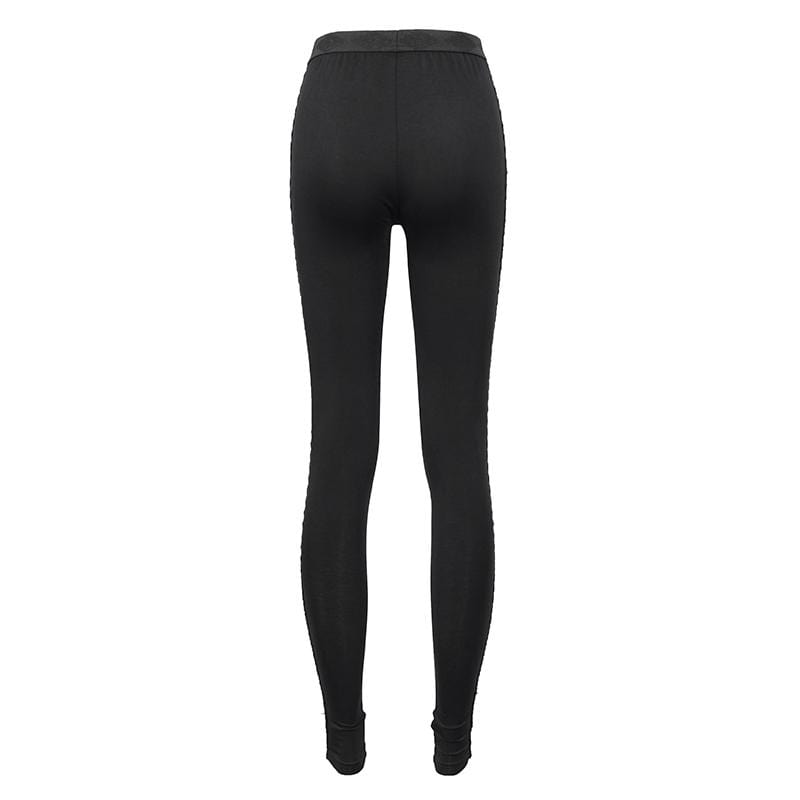 Bedruckte Gothic-Leggings mit Trägern für Damen in Weiß - Gothic Shop