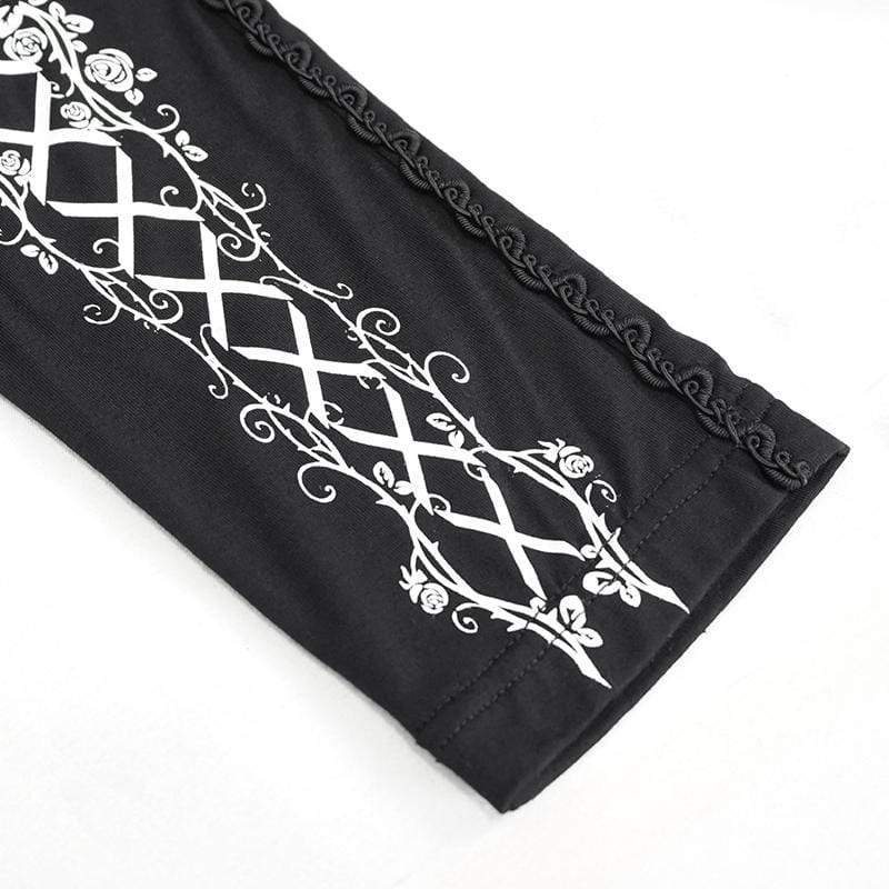 Bedruckte Gothic-Leggings mit Trägern für Damen in Weiß - Gothic Shop
