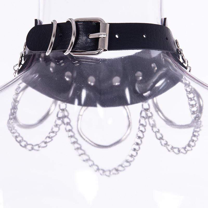 Breites Halsband aus Punk-Metallketten aus Kunstleder für Damen mit drei Ringen - Gothic Shop
