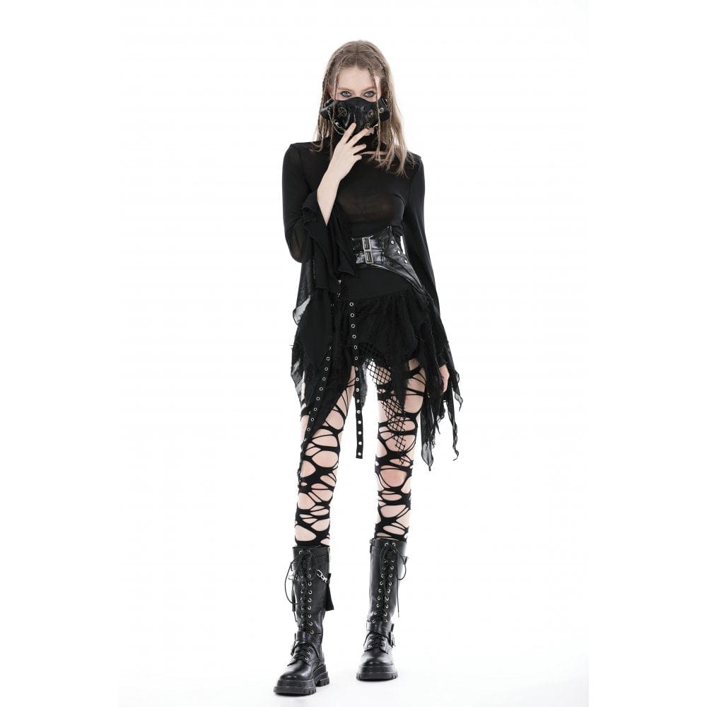 Damen-Bluse aus Netzstoff mit Gothic-Ausschnitt und ausgestellten Ärmeln - Gothic Shop