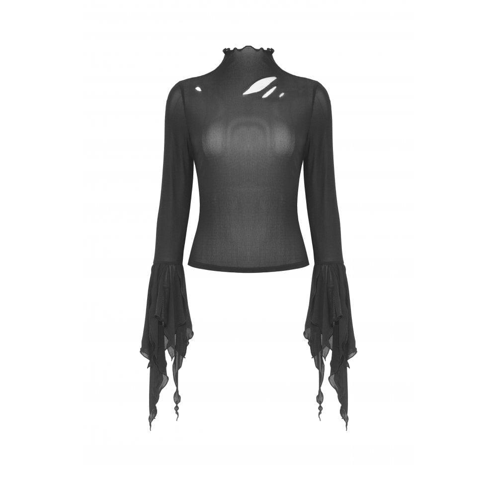 Damen-Bluse aus Netzstoff mit Gothic-Ausschnitt und ausgestellten Ärmeln - Gothic Shop