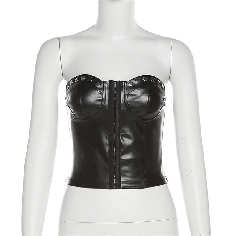 Damen-Bustier aus Kunstleder mit Punk-Nieten und Reißverschluss vorne - Gothic Shop