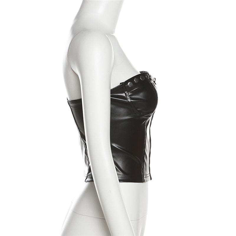 Damen-Bustier aus Kunstleder mit Punk-Nieten und Reißverschluss vorne - Gothic Shop