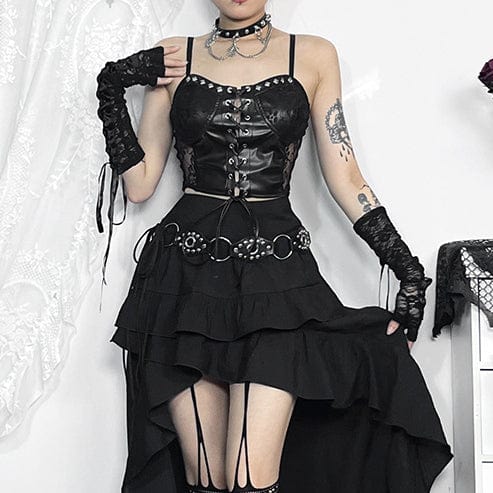 Damen-Bustier aus Kunstleder mit Punk-Nieten und Spitzenspleiß - Gothic Shop