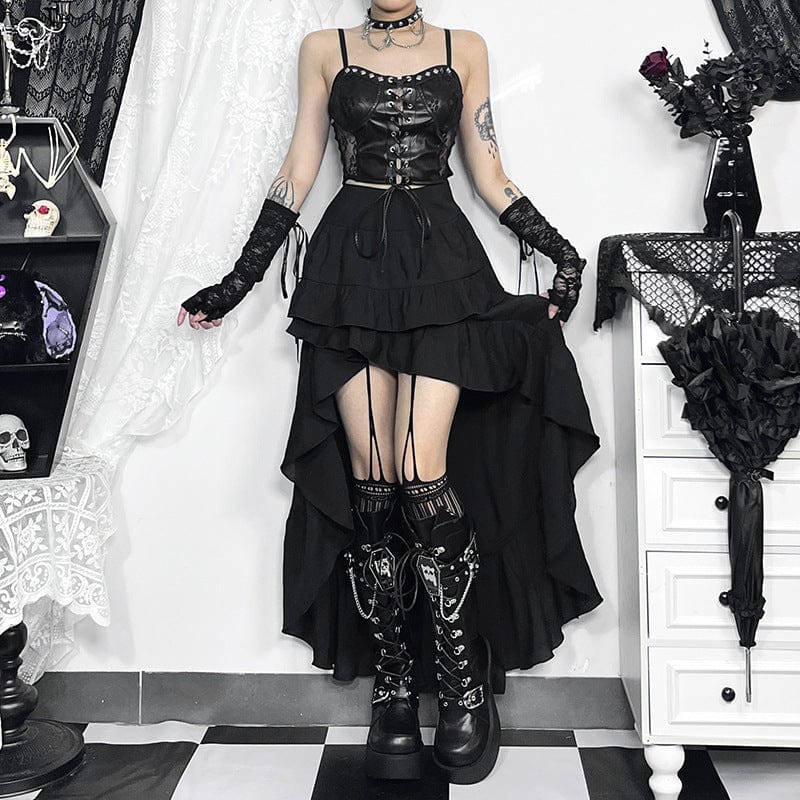 Damen-Bustier aus Kunstleder mit Punk-Nieten und Spitzenspleiß - Gothic Shop