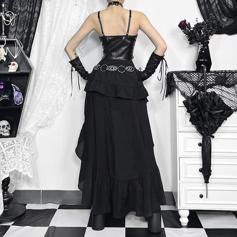 Damen-Bustier aus Kunstleder mit Punk-Nieten und Spitzenspleiß - Gothic Shop