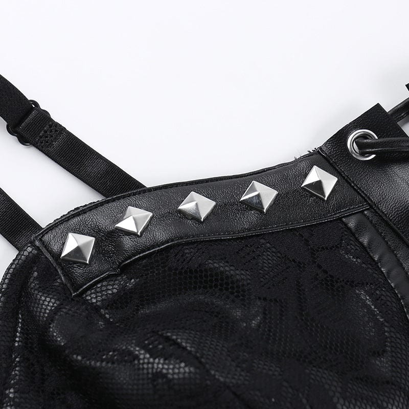 Damen-Bustier aus Kunstleder mit Punk-Nieten und Spitzenspleiß - Gothic Shop