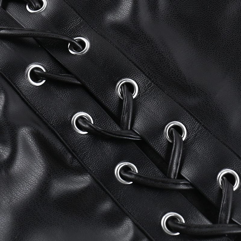 Damen-Bustier aus Kunstleder mit Punk-Nieten und Spitzenspleiß - Gothic Shop