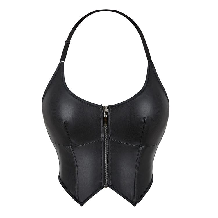 Damen-Bustier aus Kunstleder mit Punk-Reißverschluss und Neckholder - Gothic Shop