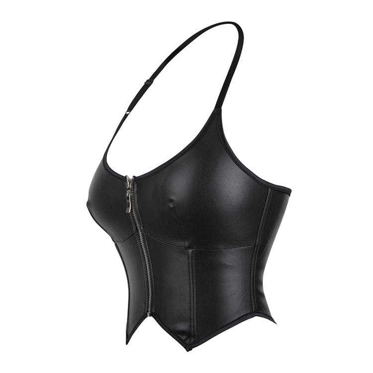 Damen-Bustier aus Kunstleder mit Punk-Reißverschluss und Neckholder - Gothic Shop