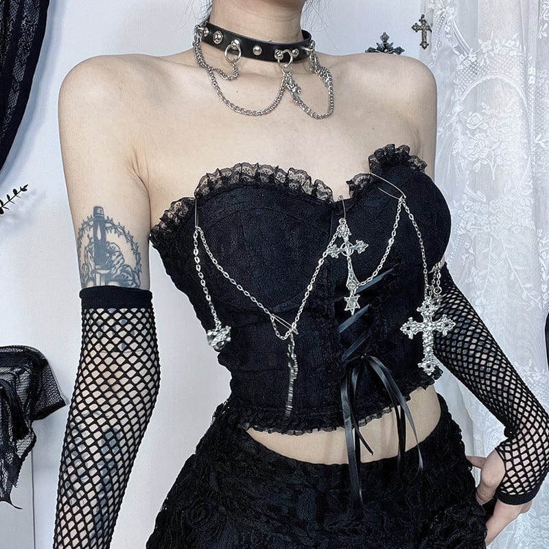 Damen-Bustier im Gothic-Stil mit Kreuzkette und Spitze - Gothic Shop