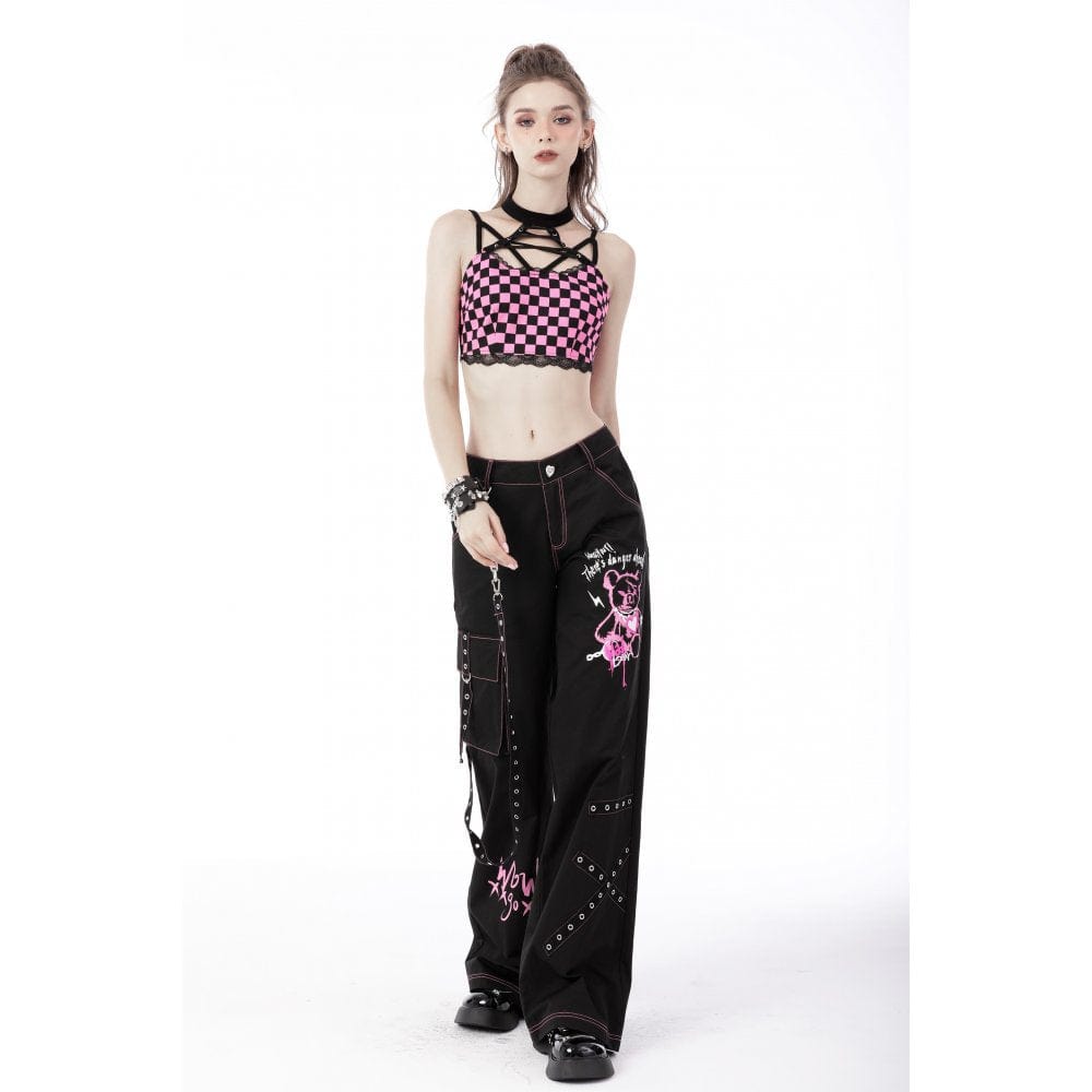Damen-Bustier im Grunge-Stil mit Neckholder, schwarz-rosa kariert - Gothic Shop