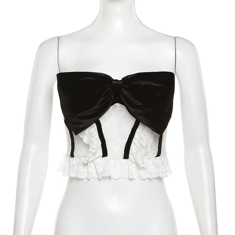 Damen-Bustier mit Punk-Schleife und transparenter Spitze - Gothic Shop