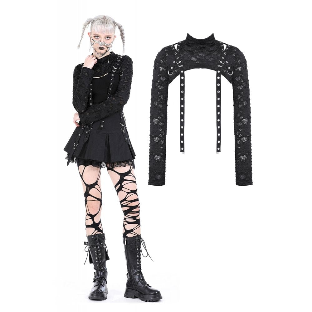 Damen-Cape mit Punk-Ösenriemen und Rissen - Gothic Shop