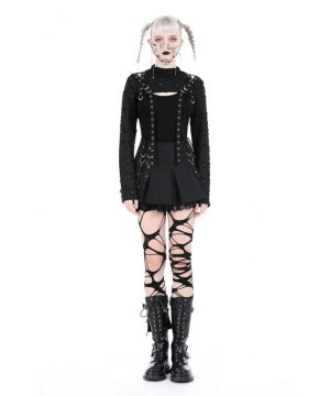 Damen-Cape mit Punk-Ösenriemen und Rissen - Gothic Shop