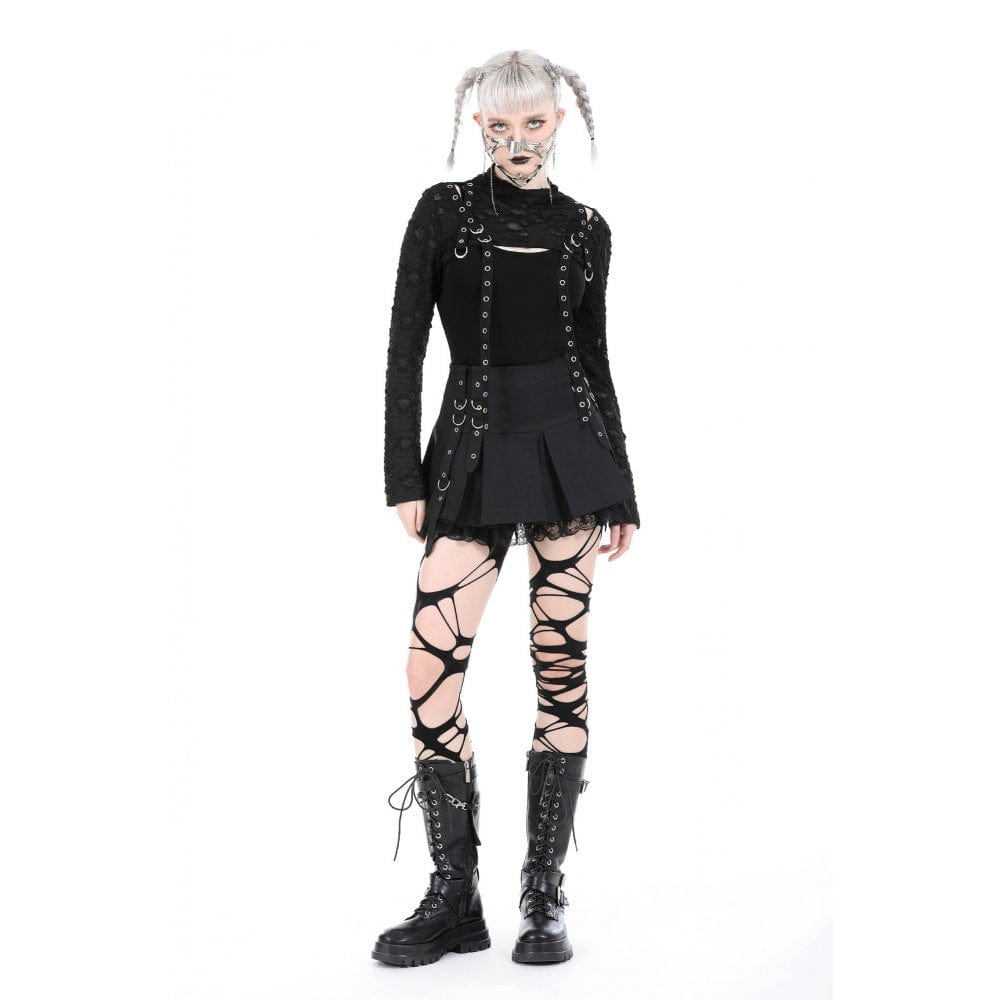 Damen-Cape mit Punk-Ösenriemen und Rissen - Gothic Shop