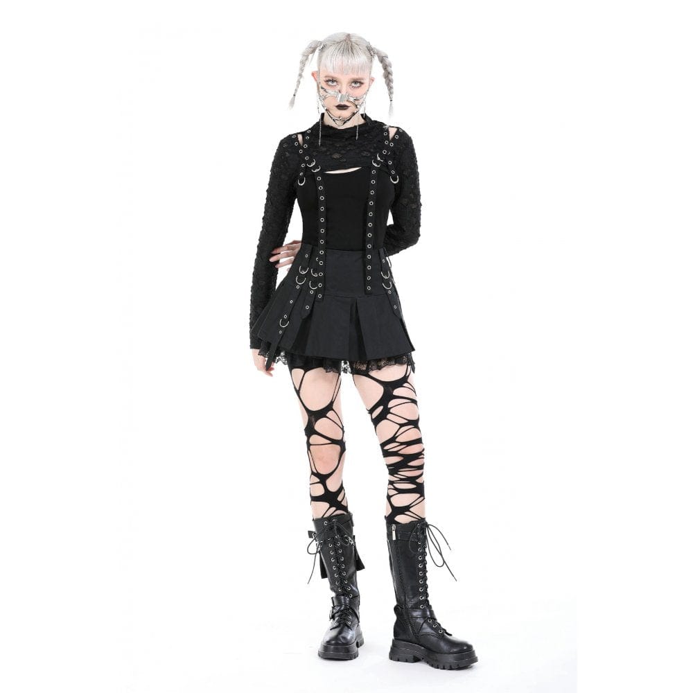 Damen-Cape mit Punk-Ösenriemen und Rissen - Gothic Shop