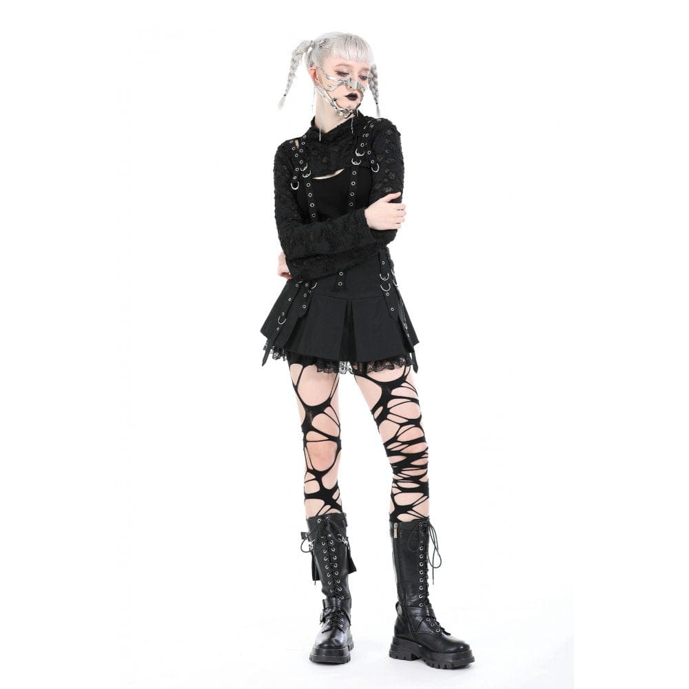 Damen-Cape mit Punk-Ösenriemen und Rissen - Gothic Shop