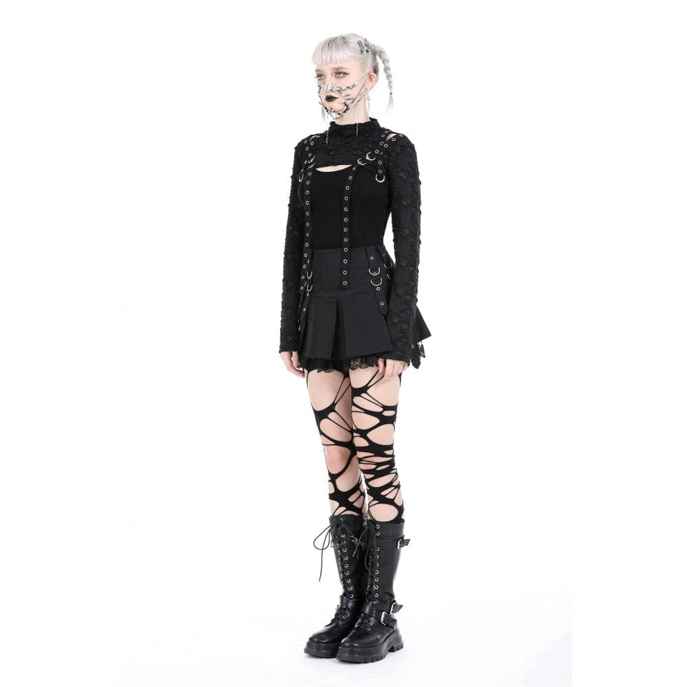 Damen-Cape mit Punk-Ösenriemen und Rissen - Gothic Shop