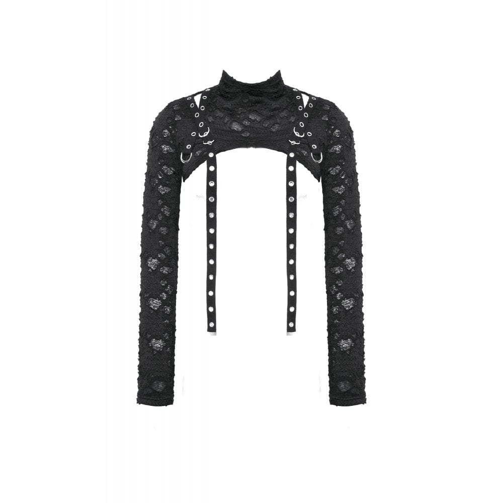 Damen-Cape mit Punk-Ösenriemen und Rissen - Gothic Shop